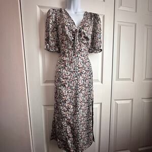 Beyond the Radar Womens Small Floral Puff Sleeve Midi Dress Cottage Prairie
